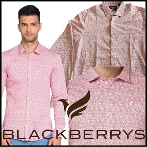Blackberrys Casuale Salmon Pink Bicycle Print Slim Fit Button Down Shirt (L)